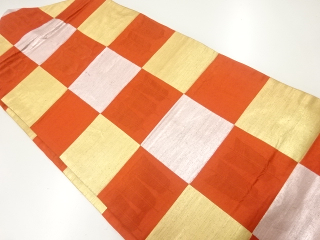 JAPANESE KIMONO / ANTIQUE NAGOYA OBI / SILK / WOVEN CHECKERED